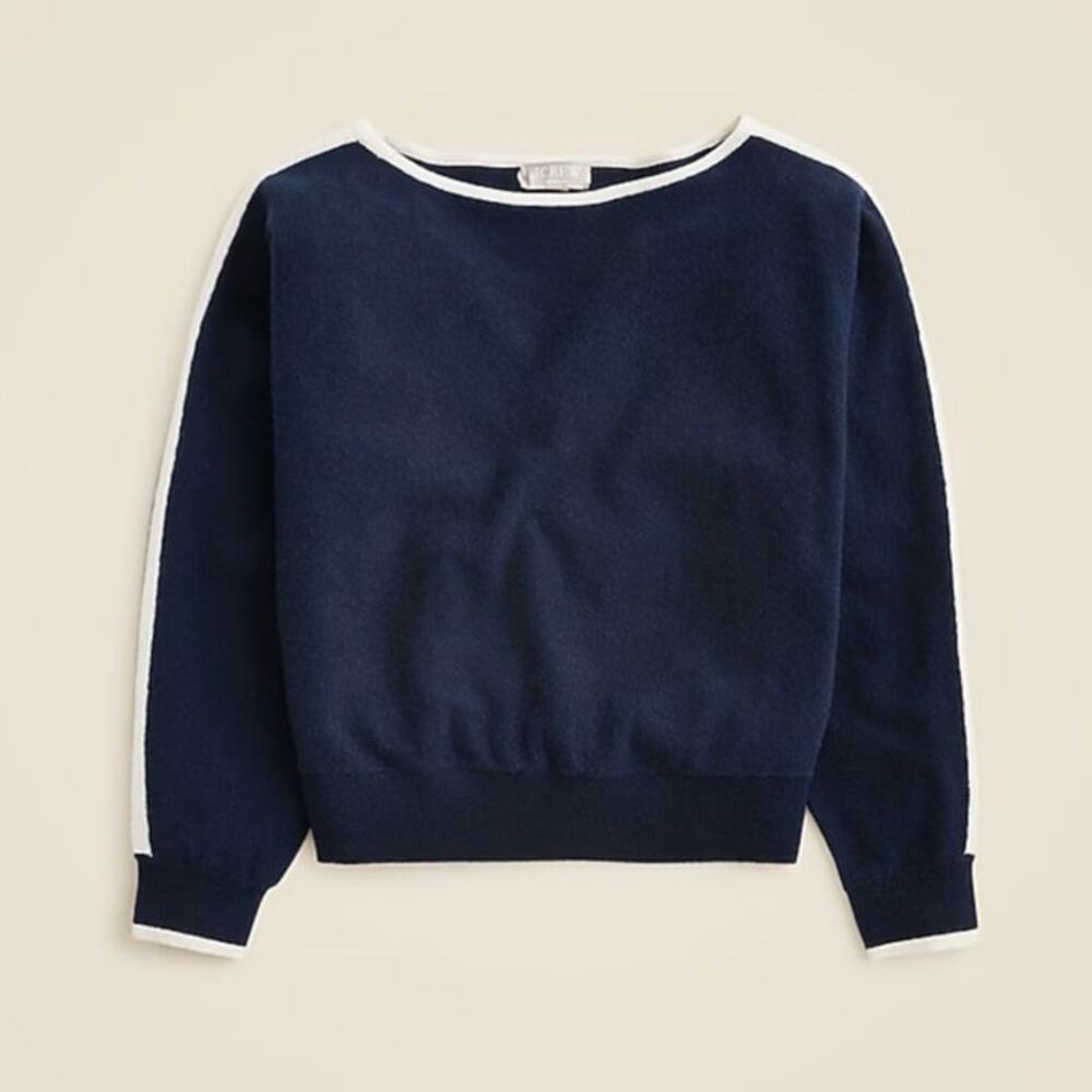 J.Crew Cashmere Contrast Stripe Sweater Navy Ivory Size XXS NWOT